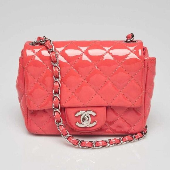 Chanel Pink Quilted Patent Leather Classic Square Mini Flap Bag - Picture 1 of 11